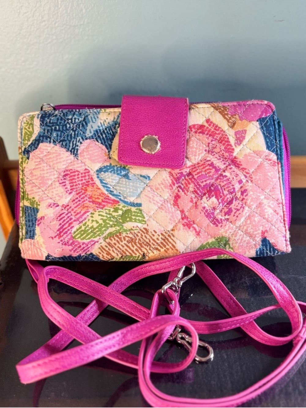 Vera Bradley Pink Multicolor Quilted Floral Crossbody Wallet